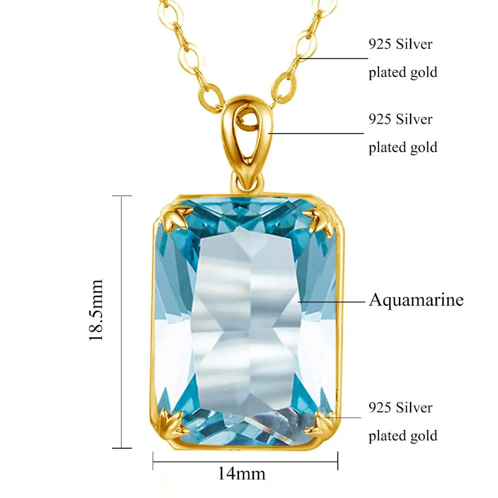 Szjinao aigue-marine collier pendentif pour femmes 14K or pendentifs pierres précieuses Rectangle Viking argent 925 bijoux cadeau de fiançailles – Image 5