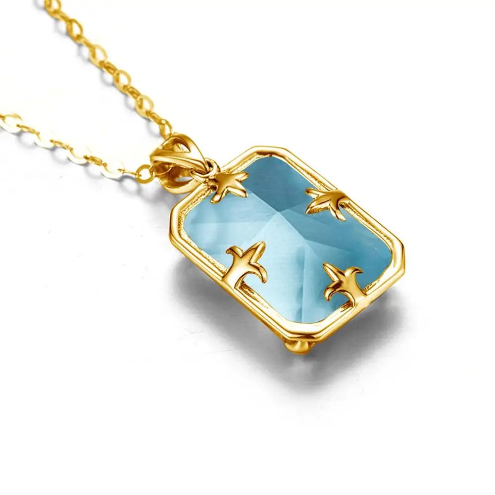Szjinao aigue-marine collier pendentif pour femmes 14K or pendentifs pierres précieuses Rectangle Viking argent 925 bijoux cadeau de fiançailles – Image 4