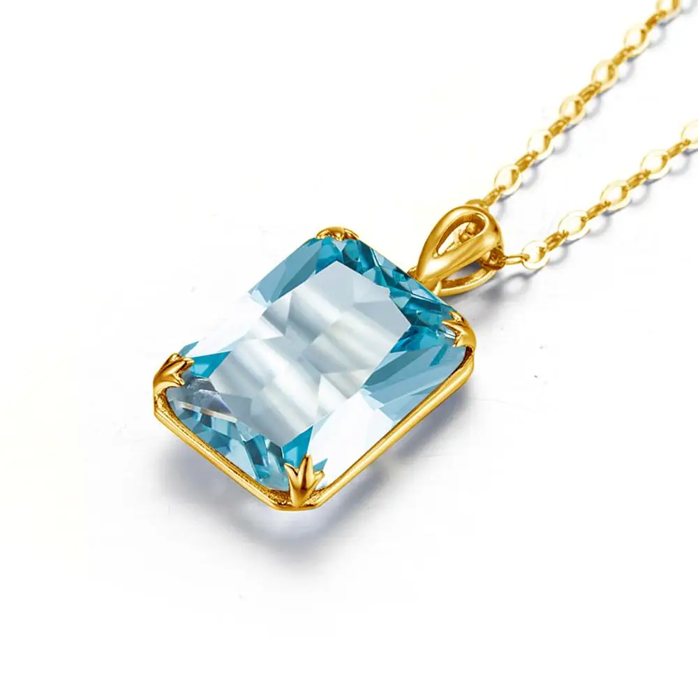 Szjinao aigue-marine collier pendentif pour femmes 14K or pendentifs pierres précieuses Rectangle Viking argent 925 bijoux cadeau de fiançailles – Image 3