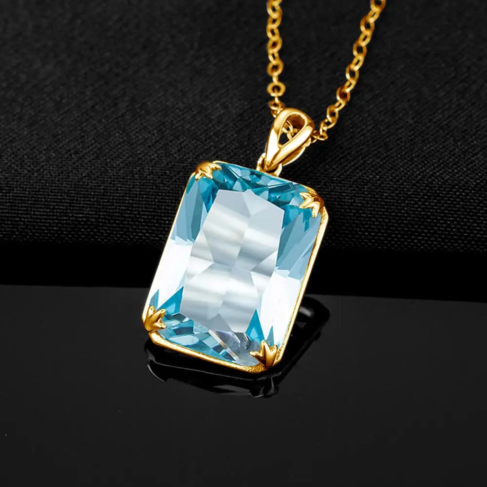 Szjinao aigue-marine collier pendentif pour femmes 14K or pendentifs pierres précieuses Rectangle Viking argent 925 bijoux cadeau de fiançailles – Image 6