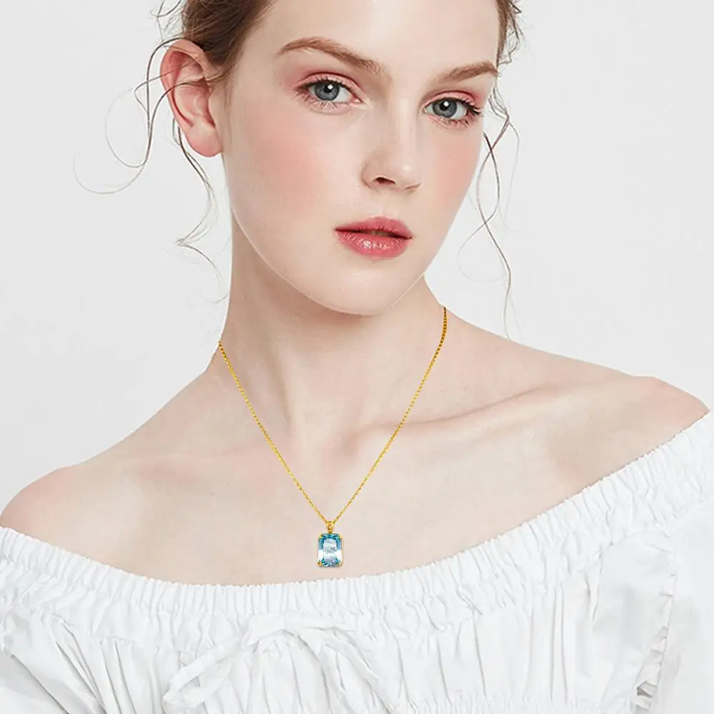 Szjinao aigue-marine collier pendentif pour femmes 14K or pendentifs pierres précieuses Rectangle Viking argent 925 bijoux cadeau de fiançailles – Image 2