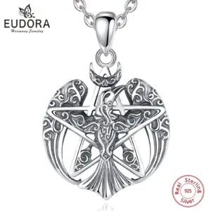 Eudora – collier en argent Sterling 925, pentagramme Viking, amulette en forme de croissant de lune, pendentif, bijoux païens Wiccan, cadeau pour homme et femme