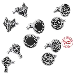 U7 hommes bouton de manchette nordique Viking Runes Agate Comapss loup celtique noeud smoking chemise boutons de manchette en acier inoxydable symbole amulette bijoux