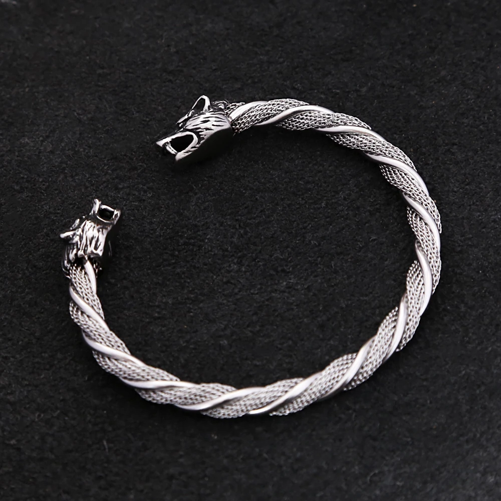 Bracelet tête de loup Viking Vintage pour hommes et garçons, Punk Hip Hop, en acier inoxydable, animaux ouverts, bijoux à la mode, cadeau, vente en gros – Image 4