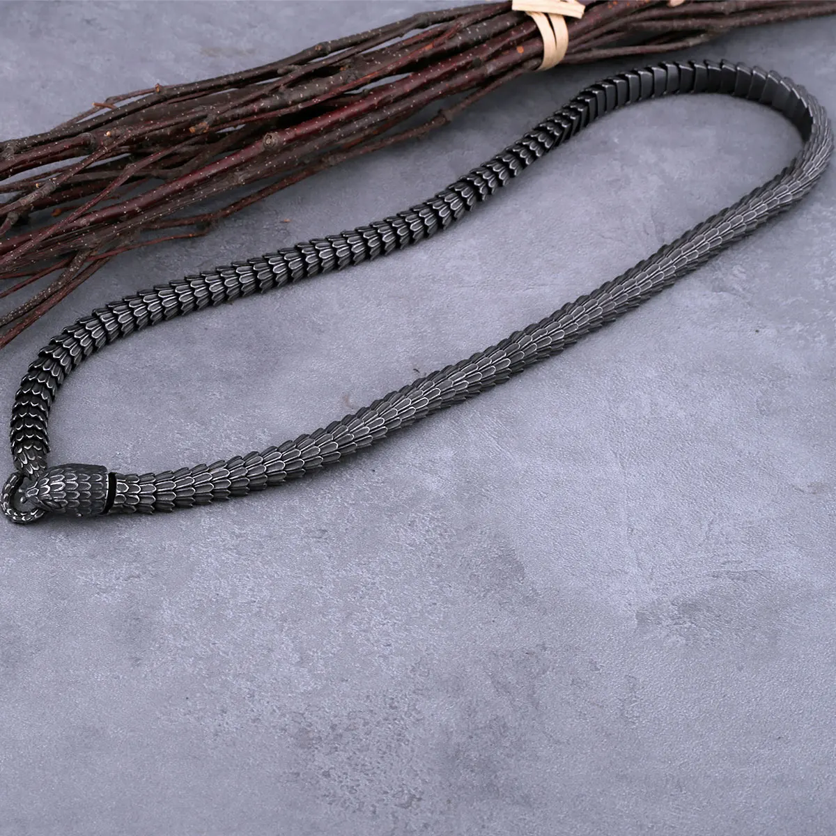 Collier Viking Ouroboros en acier inoxydable pour hommes, Punk gothique, serpent, mode motard, Vintage, bijoux à breloques, cadeau, vente en gros – Image 5
