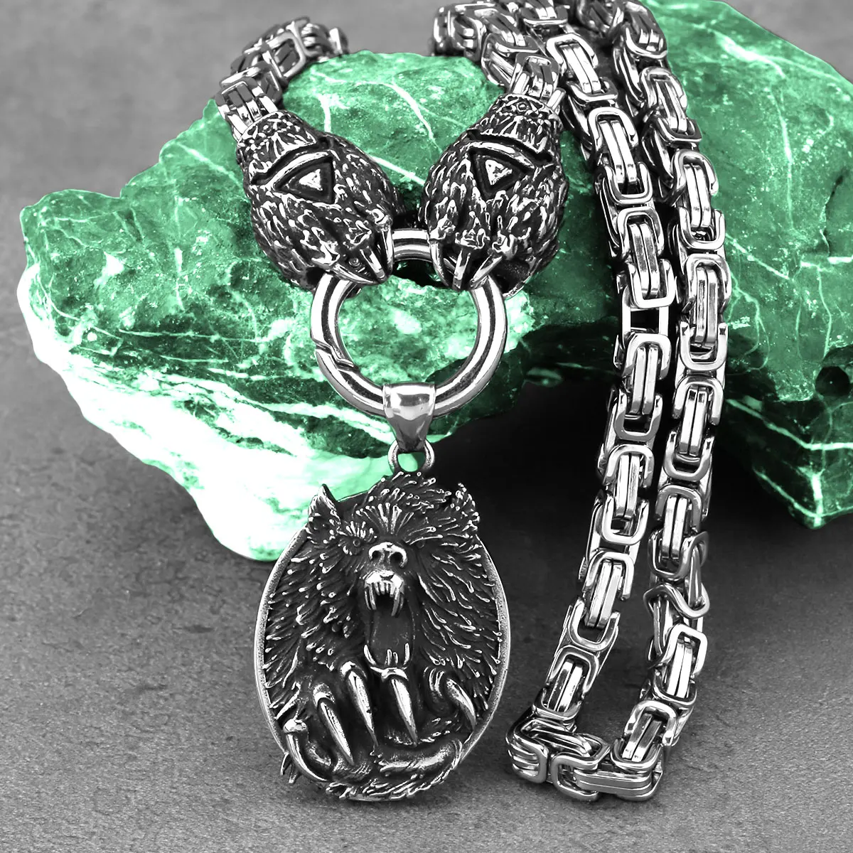Collier Vintage Viking en acier inoxydable pour hommes, pendentif tête de loup, Rune, ours, griffe Thor, ensemble, Hip Hop, mode Vikings, bijoux cadeau