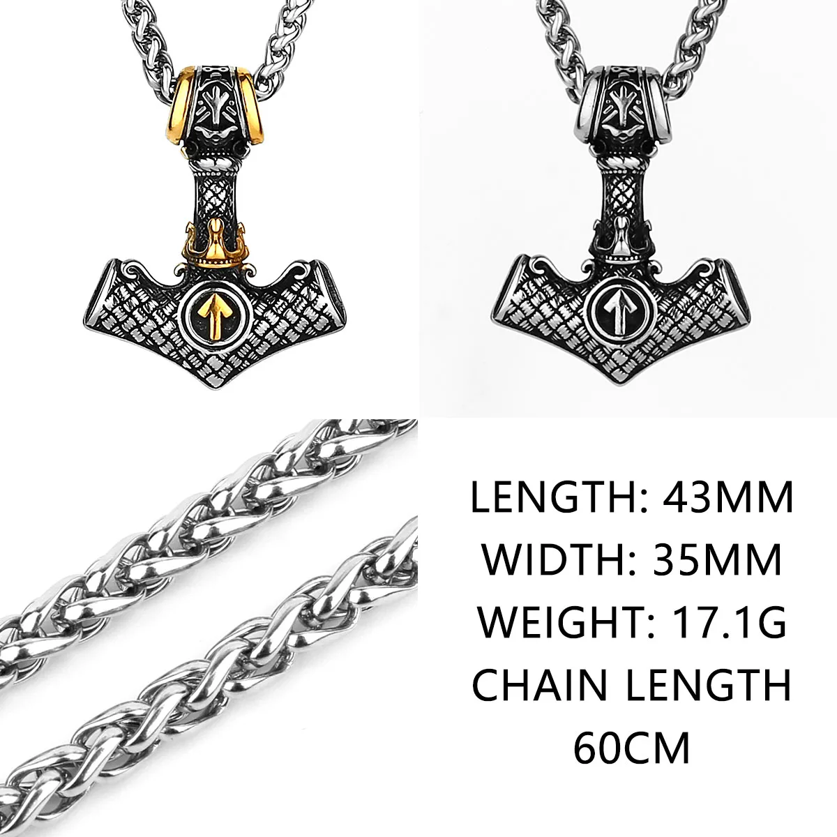 Marteau de Thor Viking Original en acier inoxydable, plusieurs Styles, collier unisexe dominateur, pendentif, cadeau pour petit ami, vente en gros – Image 3