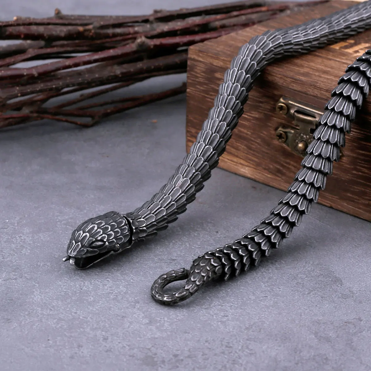 Collier Viking Ouroboros en acier inoxydable pour hommes, Punk gothique, serpent, mode motard, Vintage, bijoux à breloques, cadeau, vente en gros – Image 3