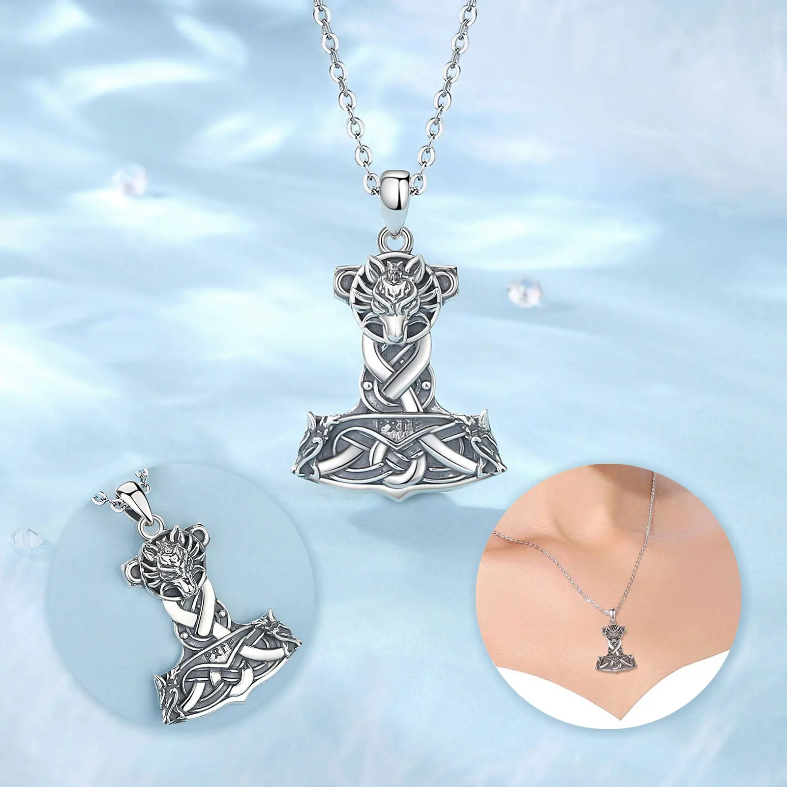 Eudora-Collier marteau Viking Thor en argent regardé 925 pour hommes et femmes, pendentif nœud celtique vintage, bijoux de personnalité, nouveau – Image 3