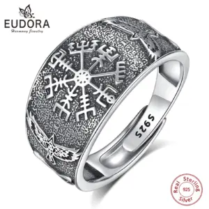 Bague ajustable Eudora en argent sterling 925 avec boussole viking, corbeau et nœud celtique, bijou vintage, cadeau de fêtes pour hommes et femmes