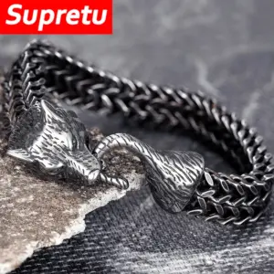 Bracelet tête de loup en acier inoxydable pour homme, manchette vintage, bracelet animal viking, bijoux à breloques, cadeau masculin, vente en gros, livraison directe