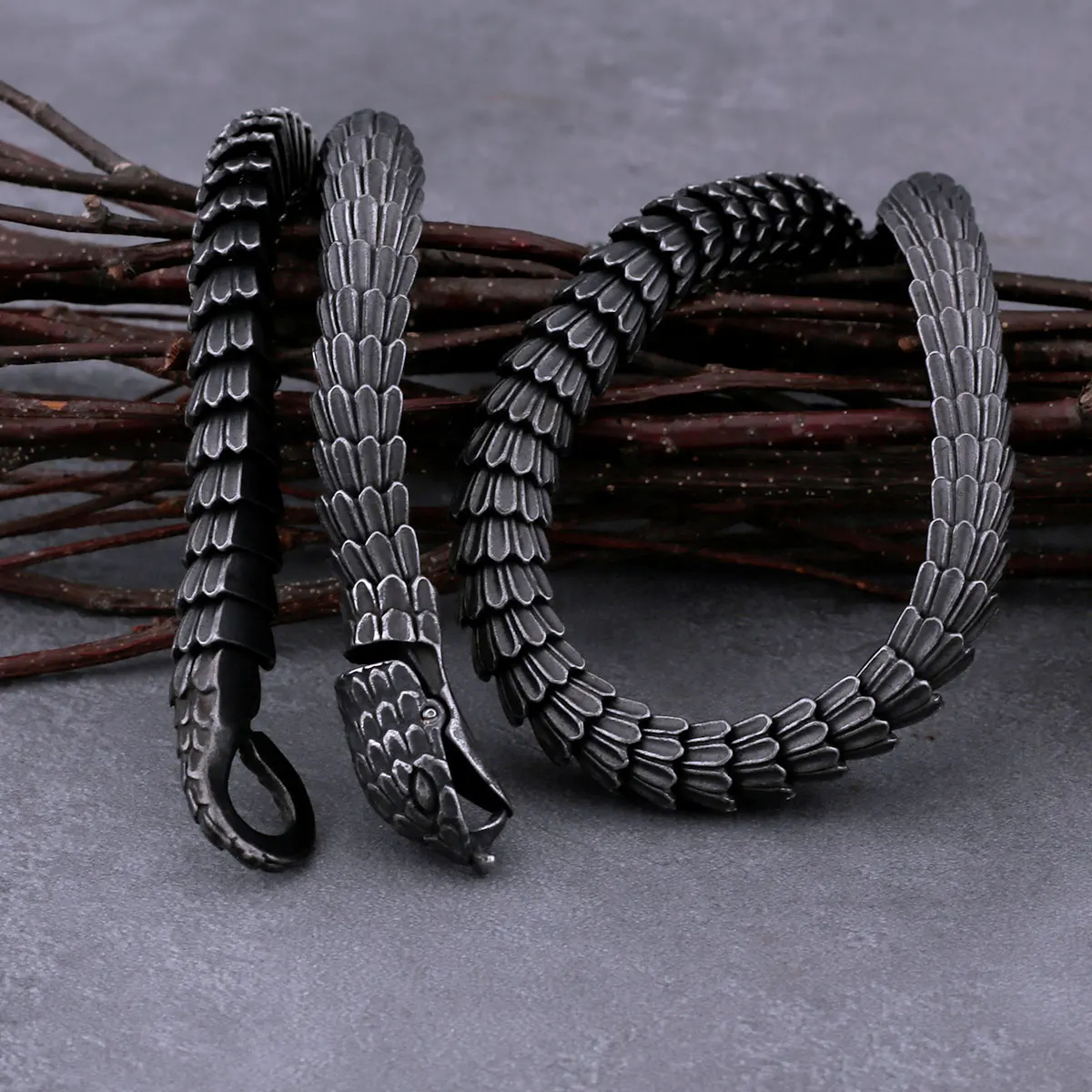 Collier Viking Ouroboros en acier inoxydable pour hommes, Punk gothique, serpent, mode motard, Vintage, bijoux à breloques, cadeau, vente en gros – Image 4