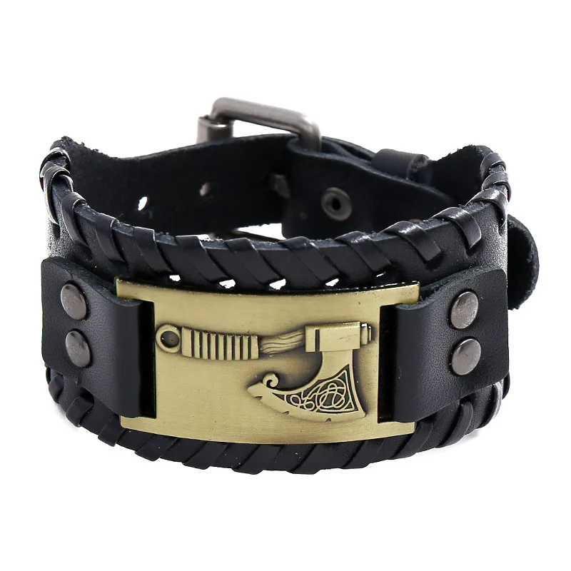 Bracelet en cuir tissé pour hommes, édition large, Rune Viking Tomahawk, breloque, nouvelle mode Hip Hop Punk, accessoires bijoux – Image 2