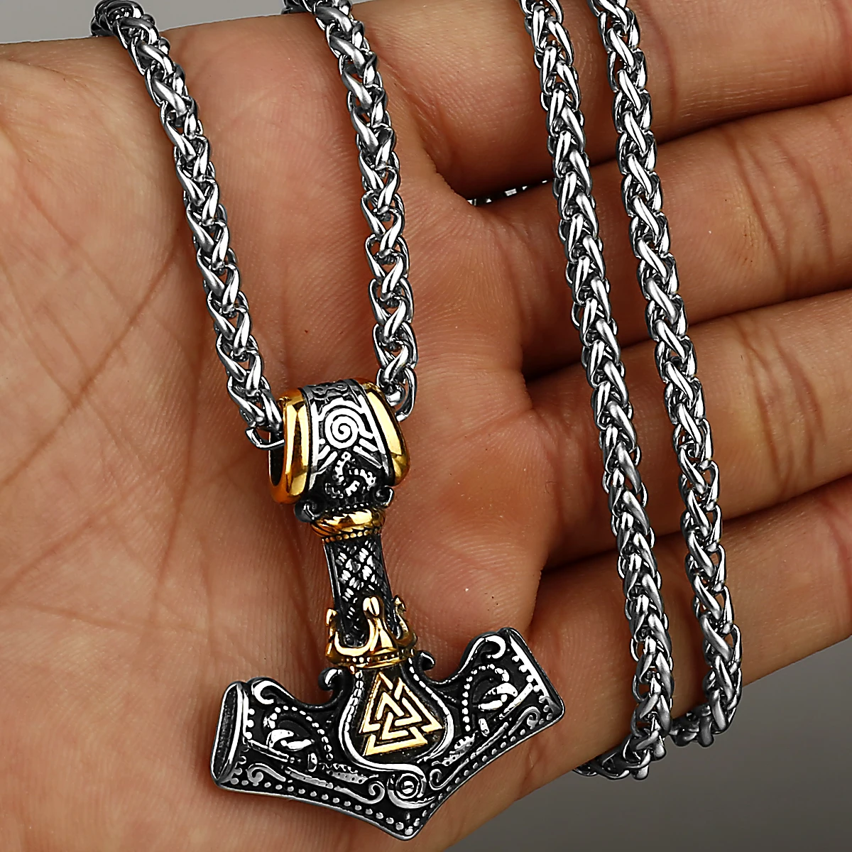 Marteau de Thor Viking Original en acier inoxydable, plusieurs Styles, collier unisexe dominateur, pendentif, cadeau pour petit ami, vente en gros – Image 4