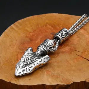 Pendentif nordique vintage en forme de pointe de flèche viking, collier en acier inoxydable pour hommes et femmes, amulette, bijoux, cadeaux, dropshipping