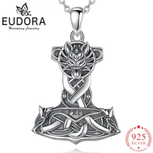 Eudora-Collier marteau Viking Thor en argent regardé 925 pour hommes et femmes, pendentif nœud celtique vintage, bijoux de personnalité, nouveau