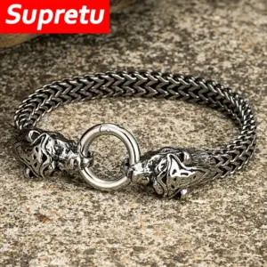 Bracelet rétro nordique Rune ours pour hommes, en acier inoxydable, Viking celtique Trisceli, chaîne en maille, Bracelet de motard, bijoux scandinaves