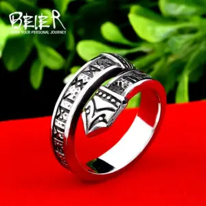 Bague pour homme BEIER en acier inoxydable 316L, style punk vintage, bijoux de mode avec runes vikings, vente en gros, cadeau, dropshipping LLBR8-575R