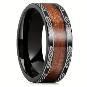 Bagues en bois de Koa en acier inoxydable pour hommes, 8mm, style nordique Viking, infini, croix entrelacée, nœud celtique, bijoux de mariage