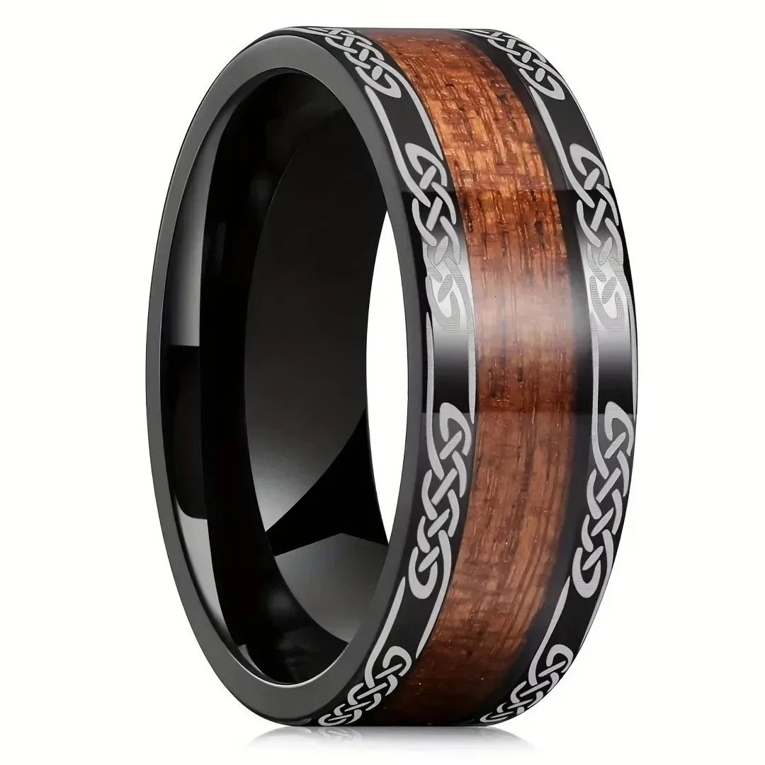 Bagues en bois de Koa en acier inoxydable pour hommes, 8mm, style nordique Viking, infini, croix entrelacée, nœud celtique, bijoux de mariage