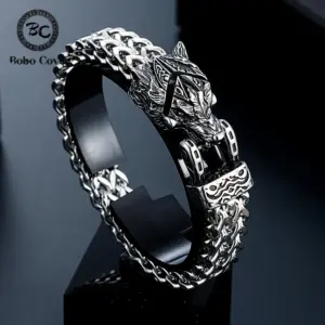 Bracelets rétro Vikings ours loup nordique pour hommes, Punk, chaîne en maille en acier inoxydable, serpent, aigle, Animal, motard, bijoux islandais