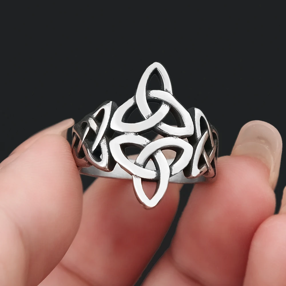 Bague en acier inoxydable pour hommes et femmes, bijoux nordiques Viking Triquetra, noeud celtique, argent, cadeau de travailleurs – Image 4