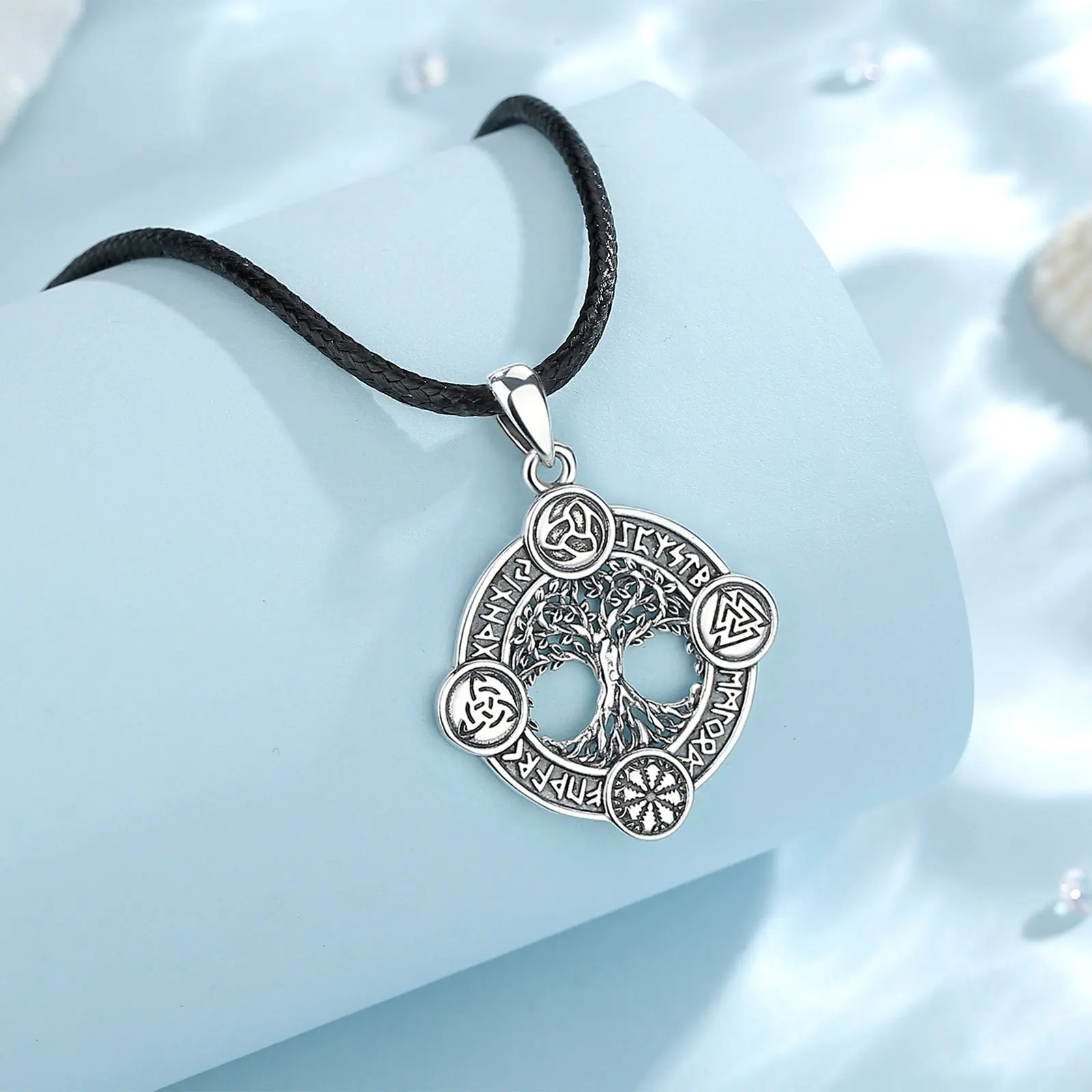 Eudora 925 argent Sterling arbre de vie collier runes nordiques Hexe celtique Knoten Yggdrasil Amulett pendentif homme Viking bijoux – Image 3