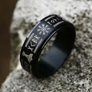 Vintage 316L acier inoxydable nordique Vikings trinité anneau mode Simple Viking Rune amulette anneaux pour hommes femmes rotatif bijoux