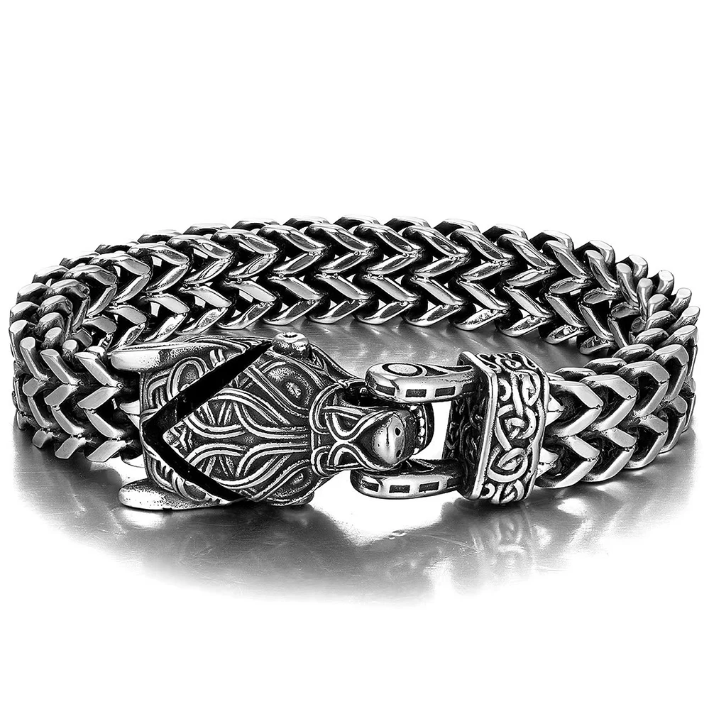 Bracelet loup Viking nordique pour hommes, en acier inoxydable, chaîne à maillons en maille de 12MM, bouche de loup ouverte, bijoux nordiques 21/23CM – Image 6