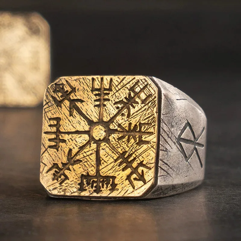 Bagues Runes Viking pour hommes, en argent Sterling, symbole nordique, chevalière, boussole magique nordique ancienne, Design de guerrier, bijoux de déclaration – Image 3