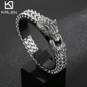 12mm Bracelet Loup Avec Maille JO-SION L Acier Inoxydable-KB148348-KJX