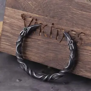 Bracelet nordique Viking corbeau nordique en acier inoxydable pour hommes, manchette avec boîte en bois viking
