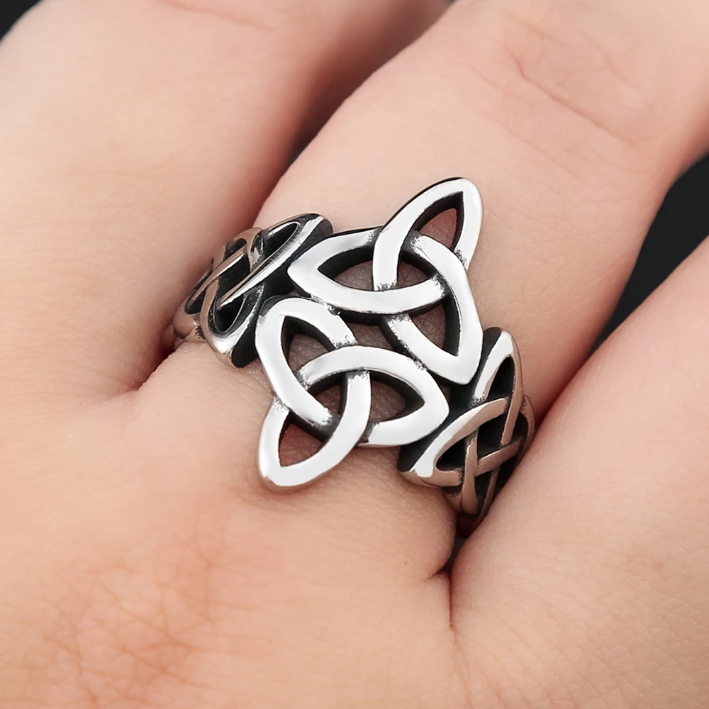 Bague en acier inoxydable pour hommes et femmes, bijoux nordiques Viking Triquetra, noeud celtique, argent, cadeau de travailleurs – Image 5