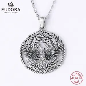 Eudora 925 collier phénix en argent Sterling arbre de vie boussole Viking pendentif bijoux Vintage cadeau spirituel pour femmes hommes