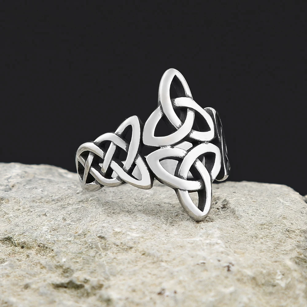 Bague en acier inoxydable pour hommes et femmes, bijoux nordiques Viking Triquetra, noeud celtique, argent, cadeau de travailleurs – Image 2