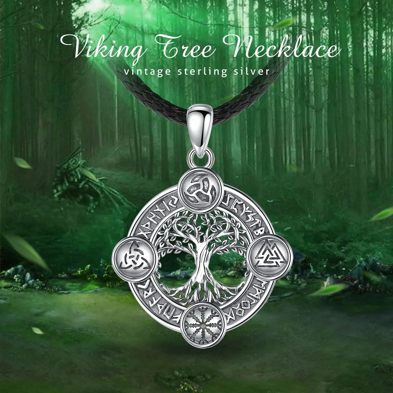 Eudora 925 argent Sterling arbre de vie collier runes nordiques Hexe celtique Knoten Yggdrasil Amulett pendentif homme Viking bijoux – Image 5