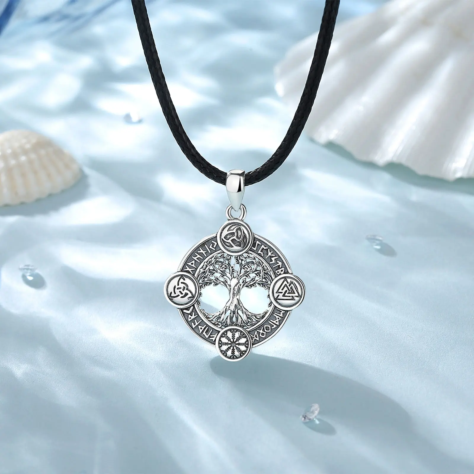 Eudora 925 argent Sterling arbre de vie collier runes nordiques Hexe celtique Knoten Yggdrasil Amulett pendentif homme Viking bijoux – Image 4
