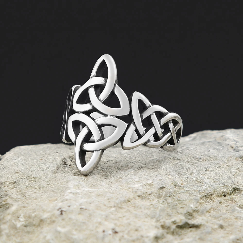 Bague en acier inoxydable pour hommes et femmes, bijoux nordiques Viking Triquetra, noeud celtique, argent, cadeau de travailleurs – Image 3