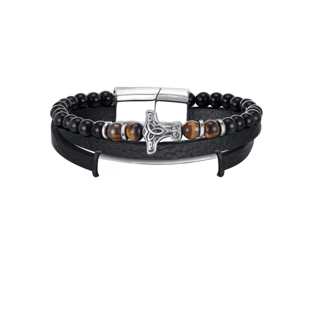 Bracelet cuir Viking Marteau Thor acier
