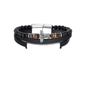 Bracelet cuir Viking Marteau Thor acier