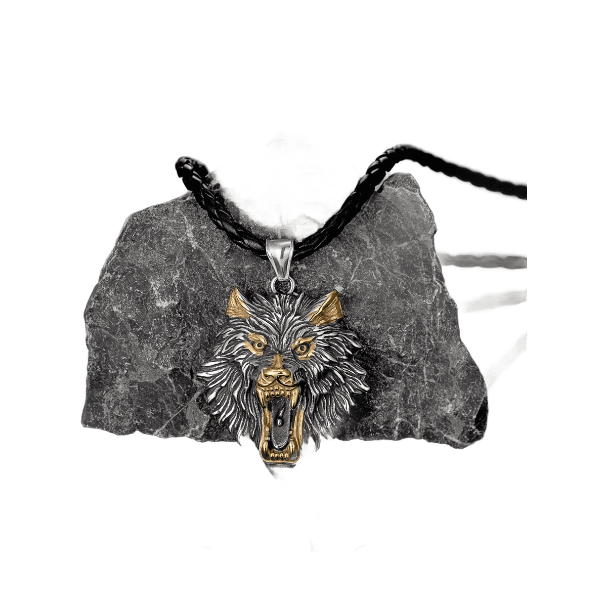 Collier loup Odin acier inoxydable or – Image 2