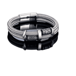 Bracelet viking double couche acier inoxydable