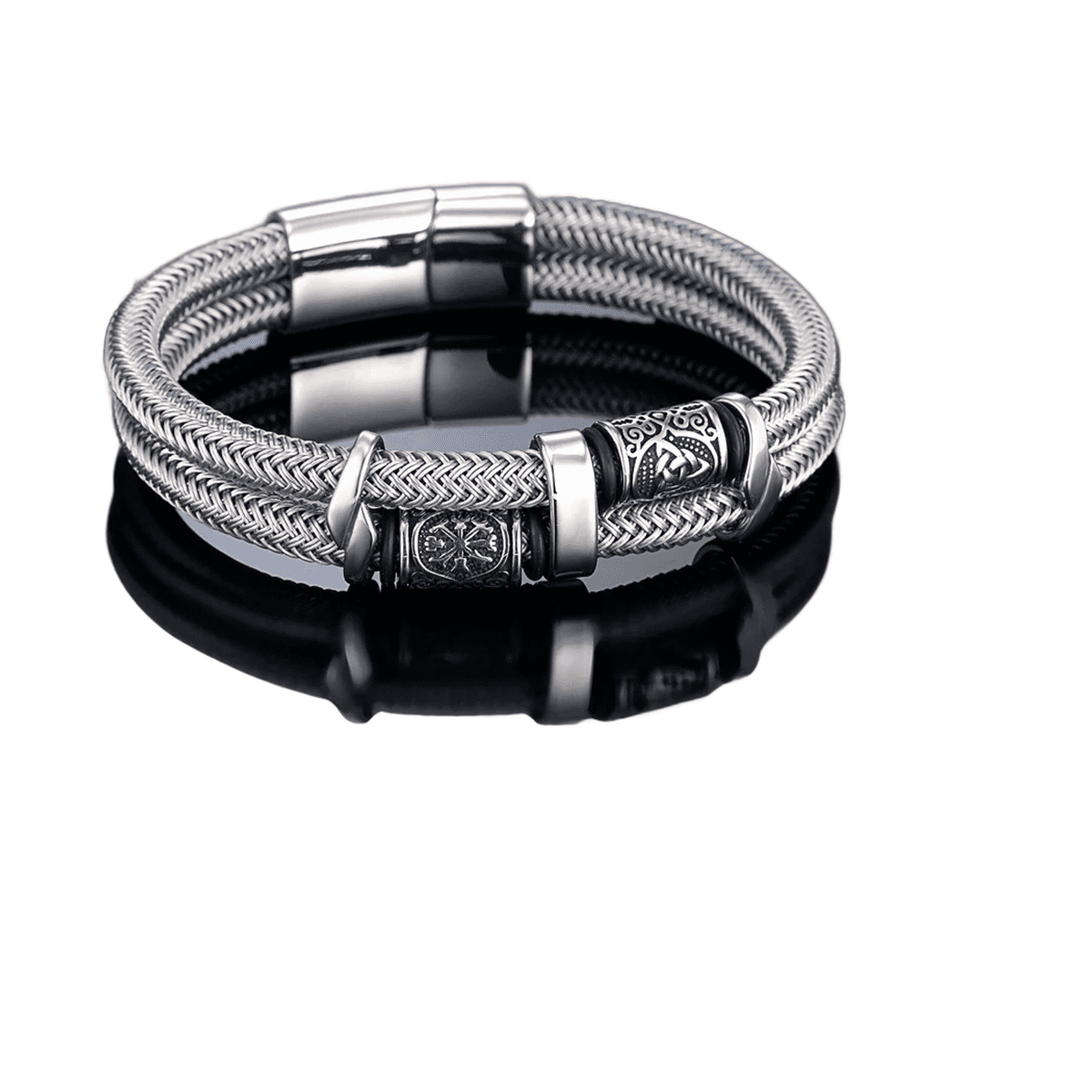 Bracelet viking double couche acier inoxydable