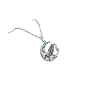 Collier argent 925 corbeau viking lune
