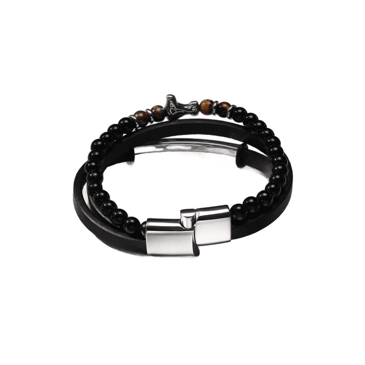 Bracelet cuir Viking Marteau Thor acier – Image 2