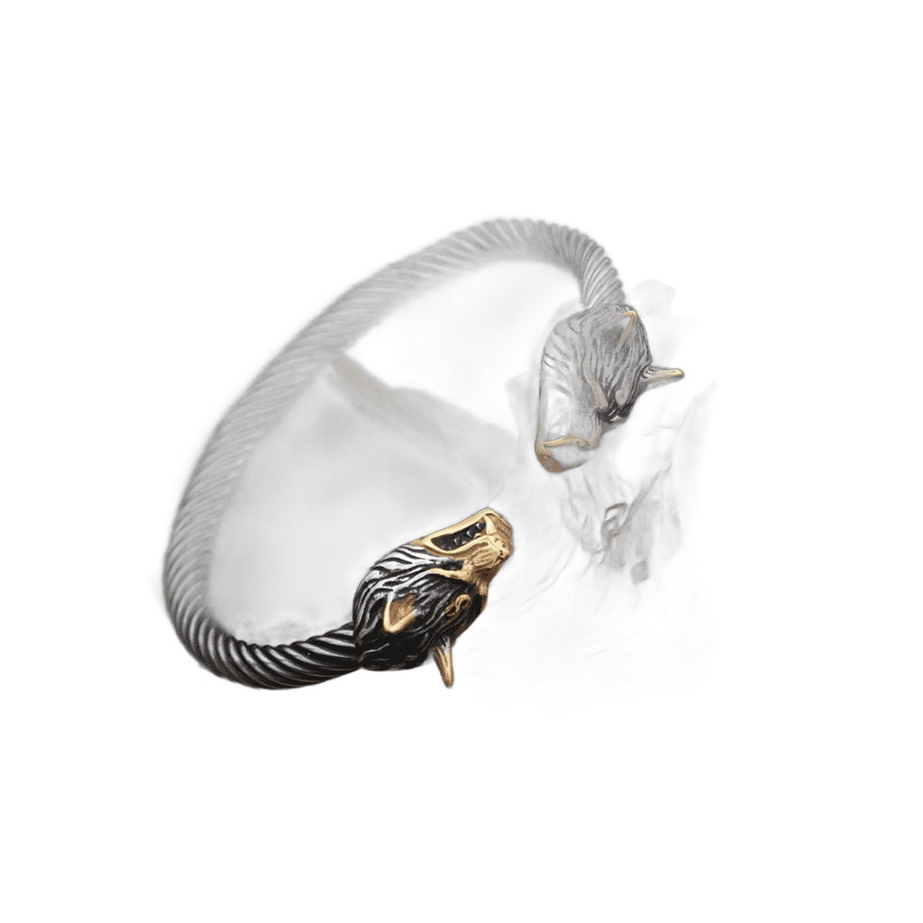 Bracelet Double Tête de Loup Acier