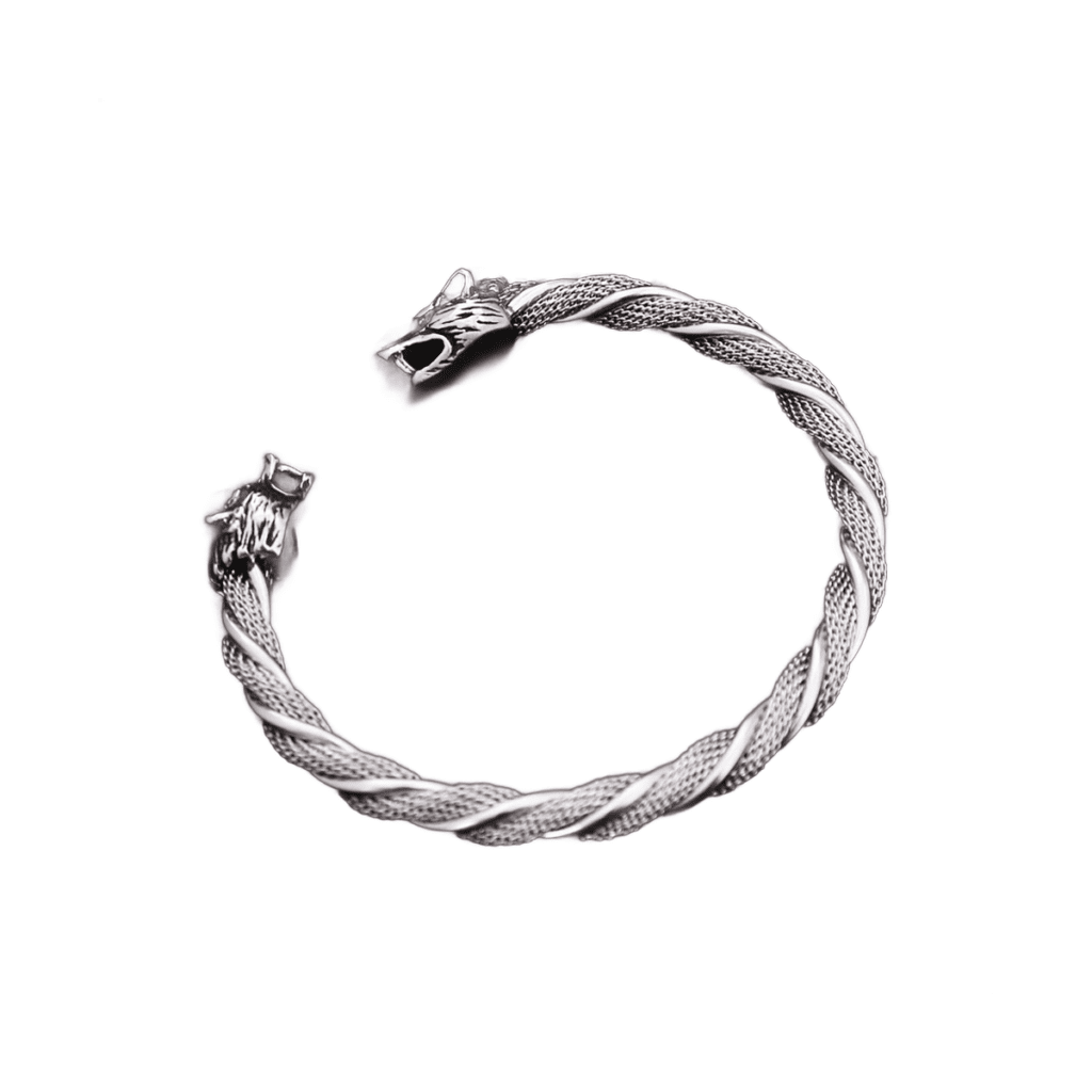Bracelet viking tête de loup acier