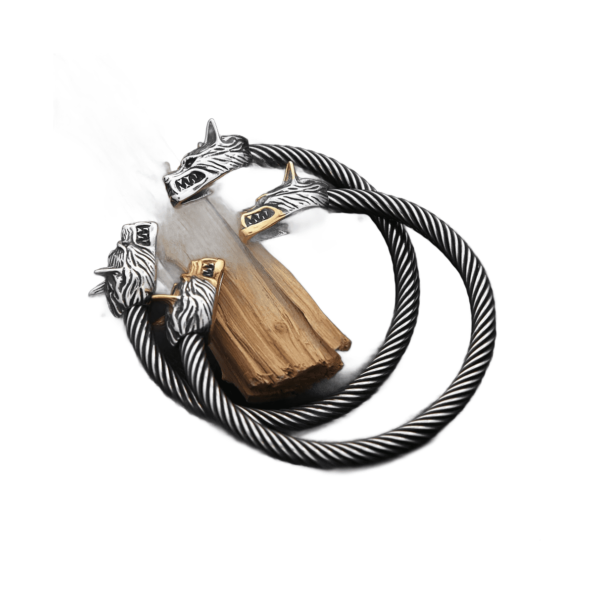 Bracelet Double Tête de Loup Acier – Image 5