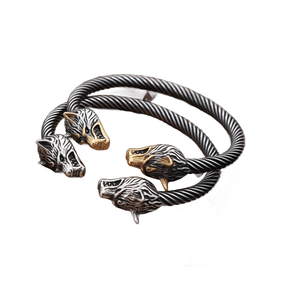 Bracelet Double Tête de Loup Acier – Image 2