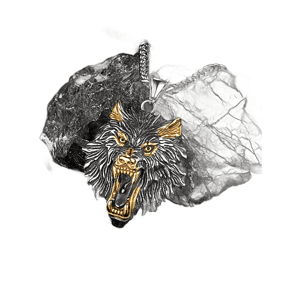 Collier loup Odin acier inoxydable or